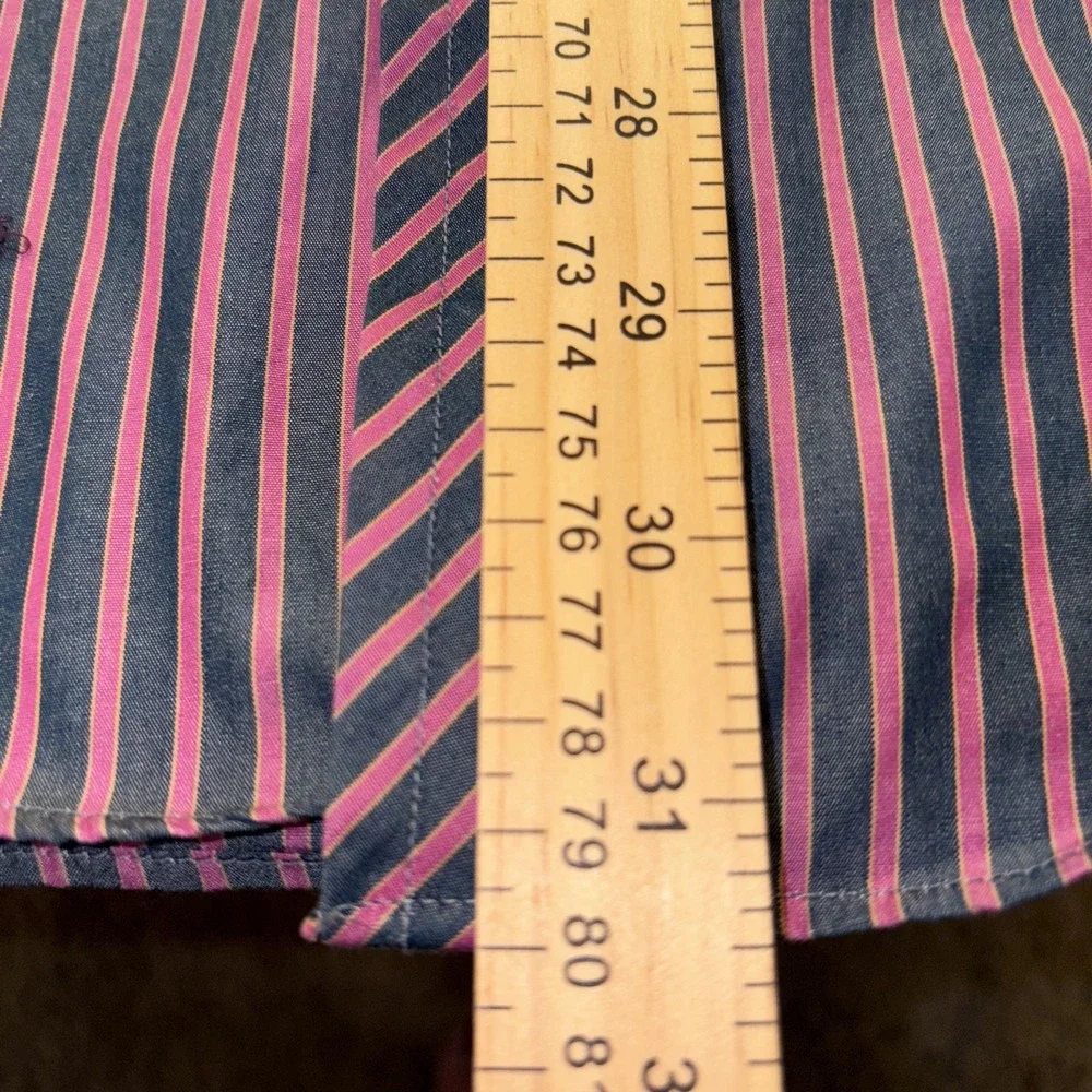 Men's Ted Baker Button Down Shirt Navy Blue‎ & Fuchsia Pinstripe Long Sleeve